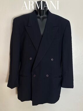 Armani Collezioni Navy Blazer 42R Double breasted  Peak Lapel Made in Italy
